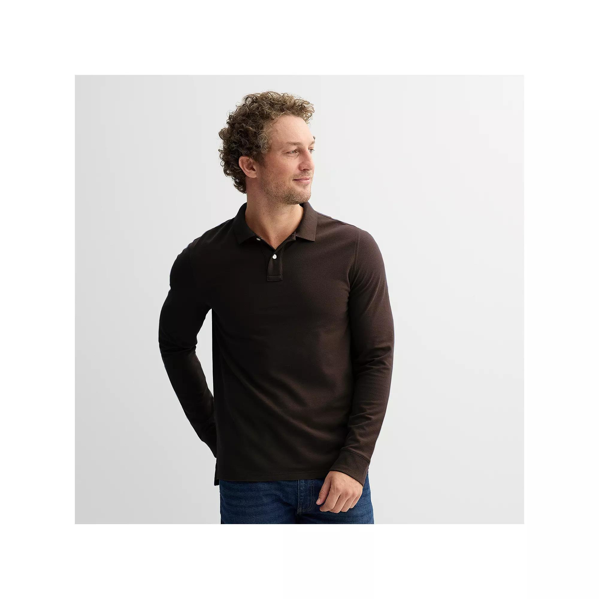 Men's Sonoma Goods For Life® Long Sleeve Pique Polo, Size: XL, Brown Product Image
