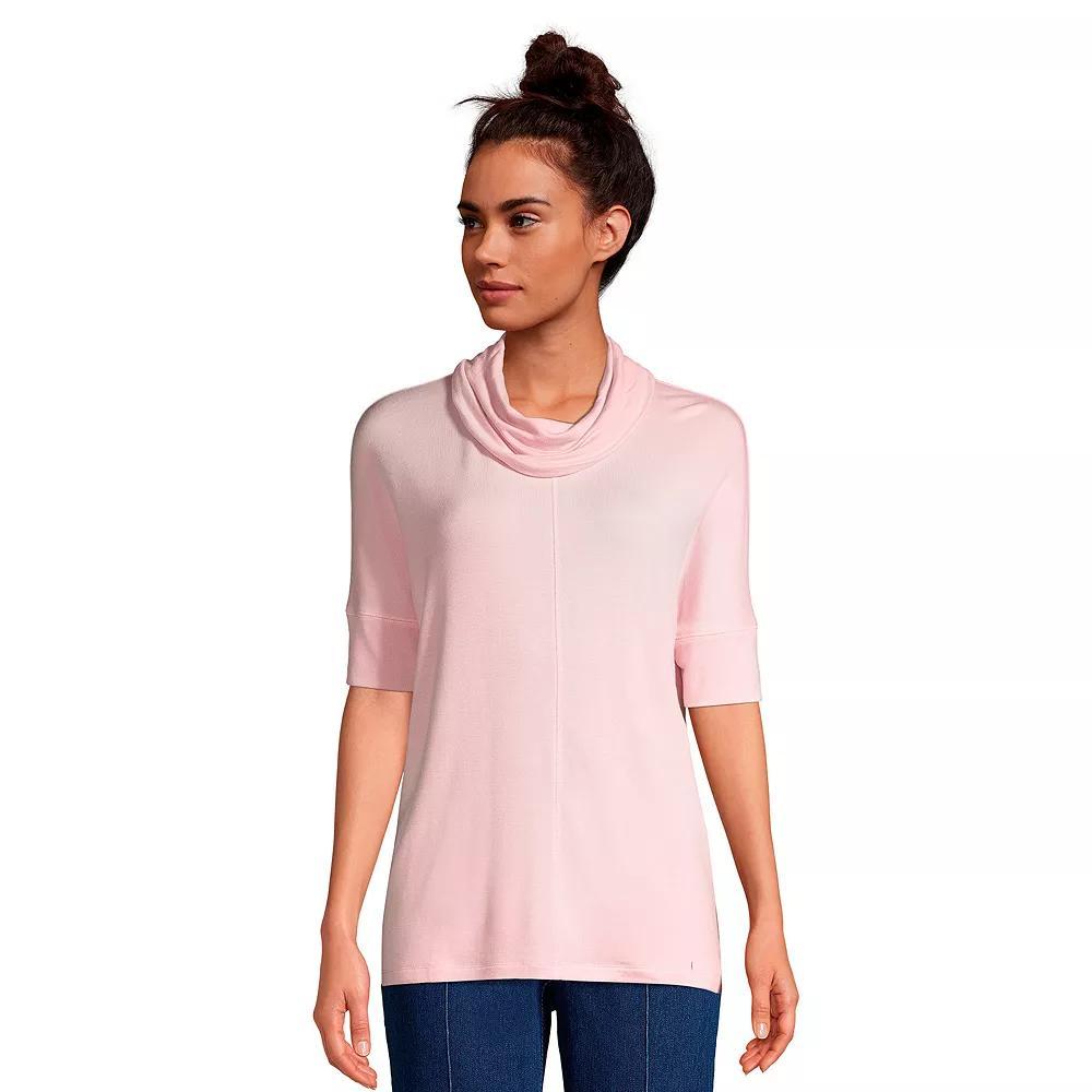 Womens Lands End Super Soft Elbow Cowlneck Top Rich Red Stripe Product Image