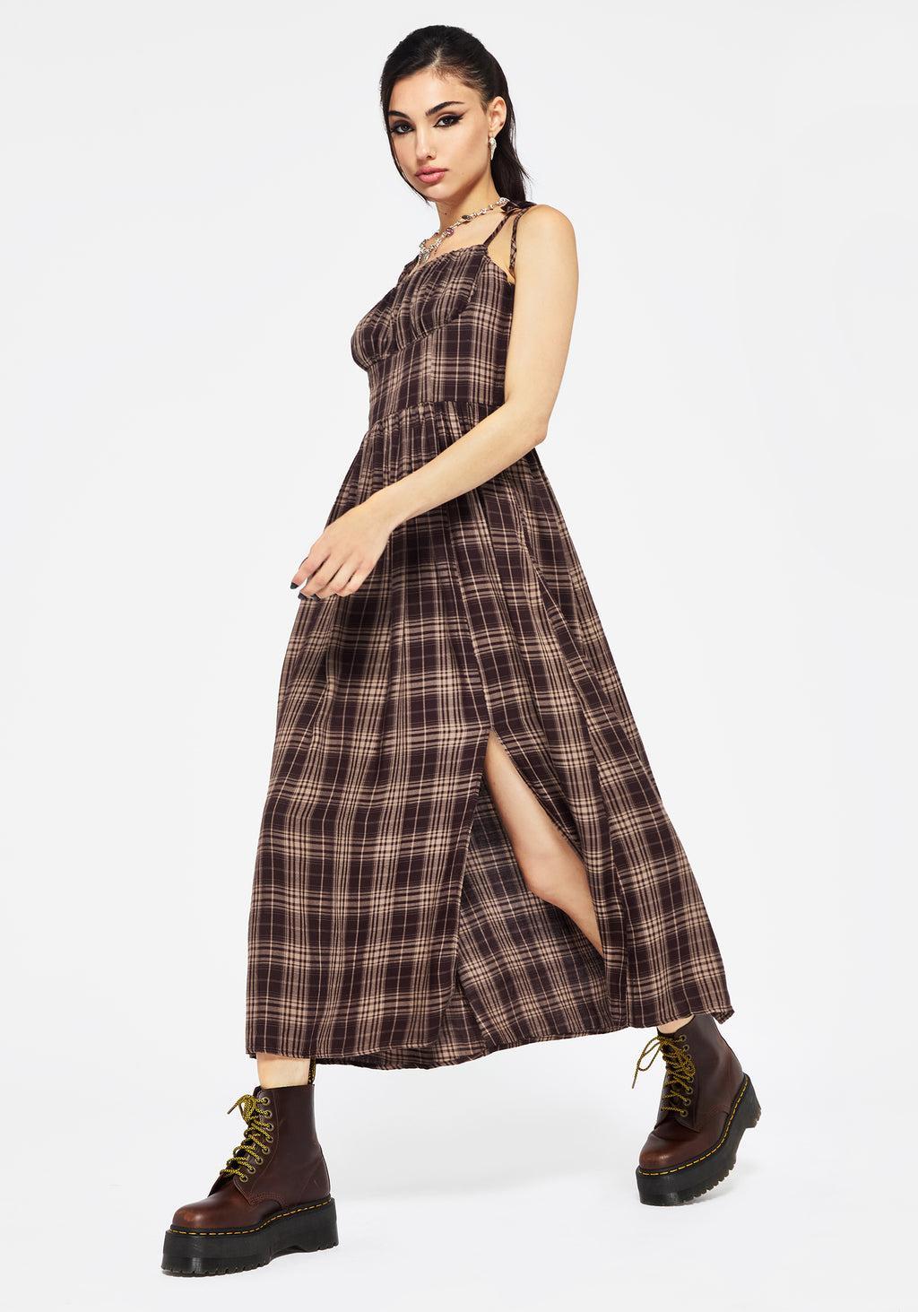 Adra Check Cami Tie Strap Midi Dress Product Image