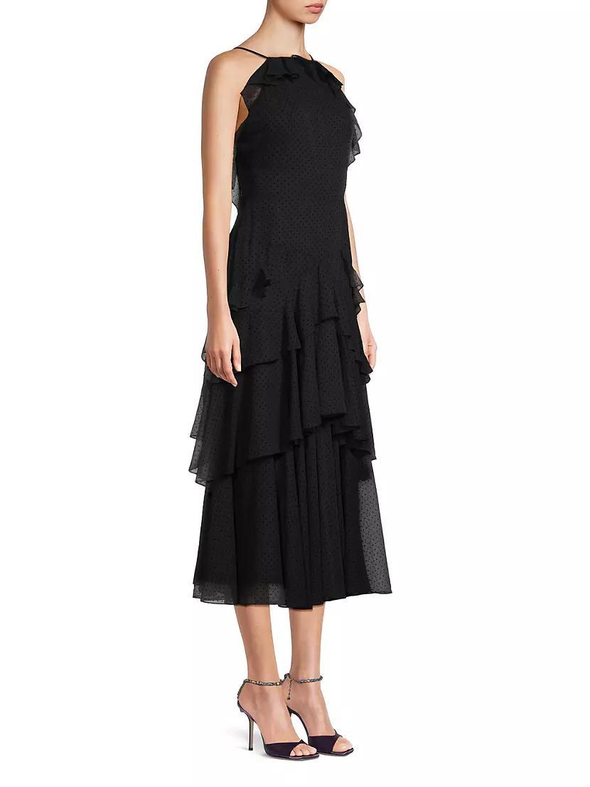 Polka Dot Tiered Chiffon Midi-Dress Product Image