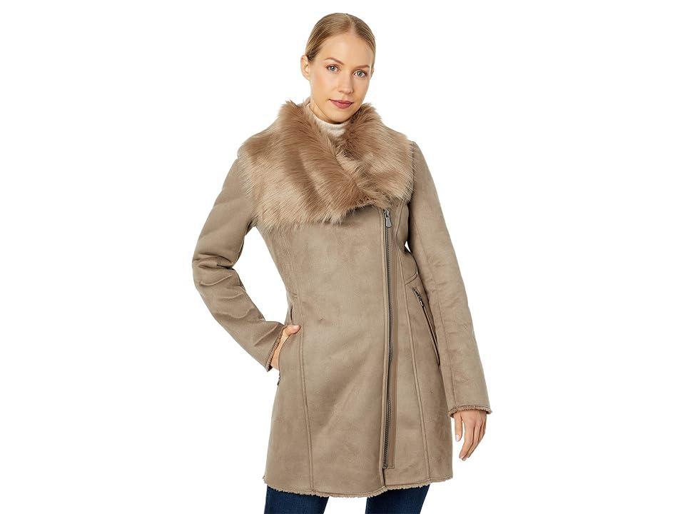 Calvin Klein Asymmetrical Faux Shearling (Grey) Women's Coat Product Image
