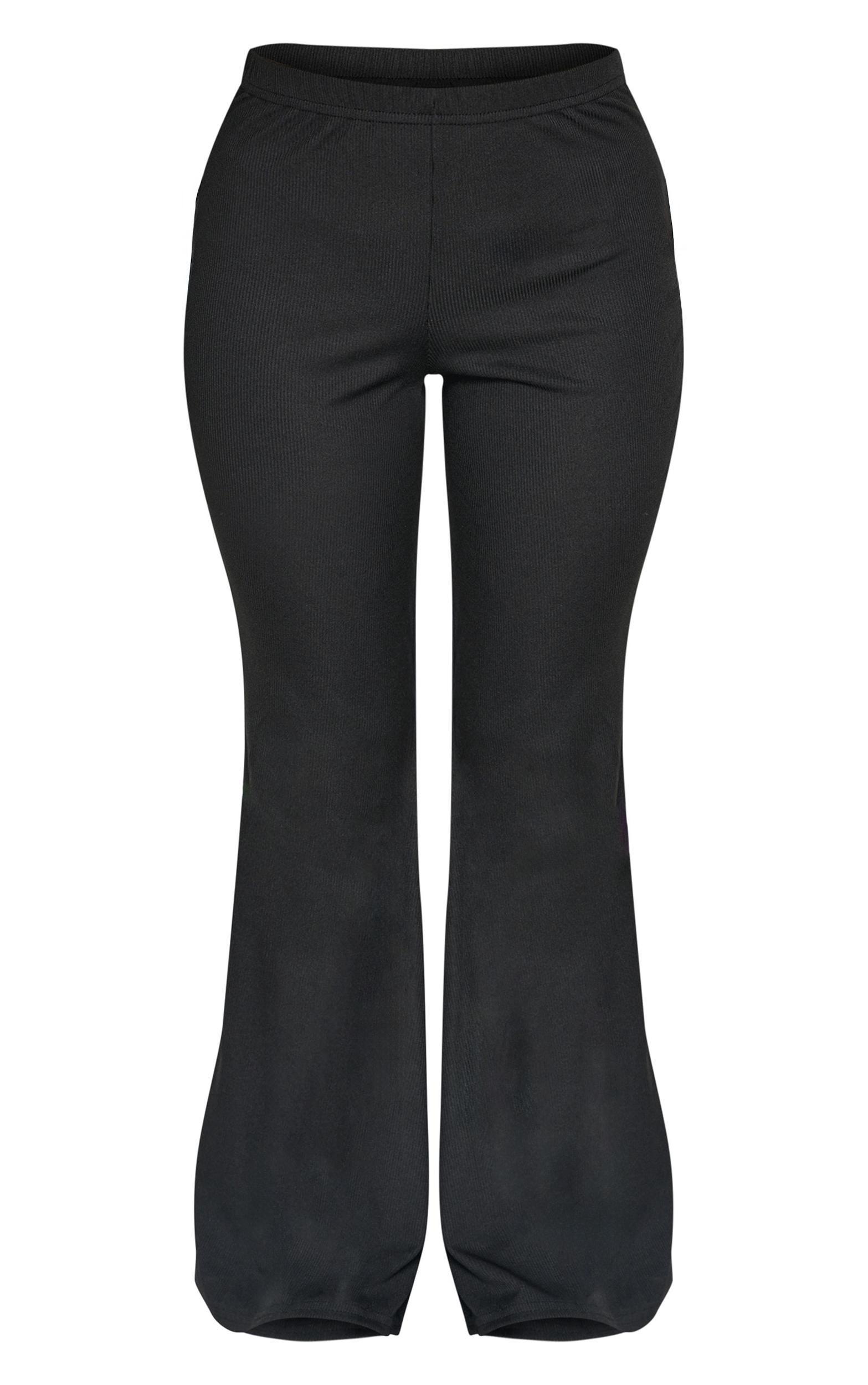 Petite Black Ribbed Flared Pants Product Image