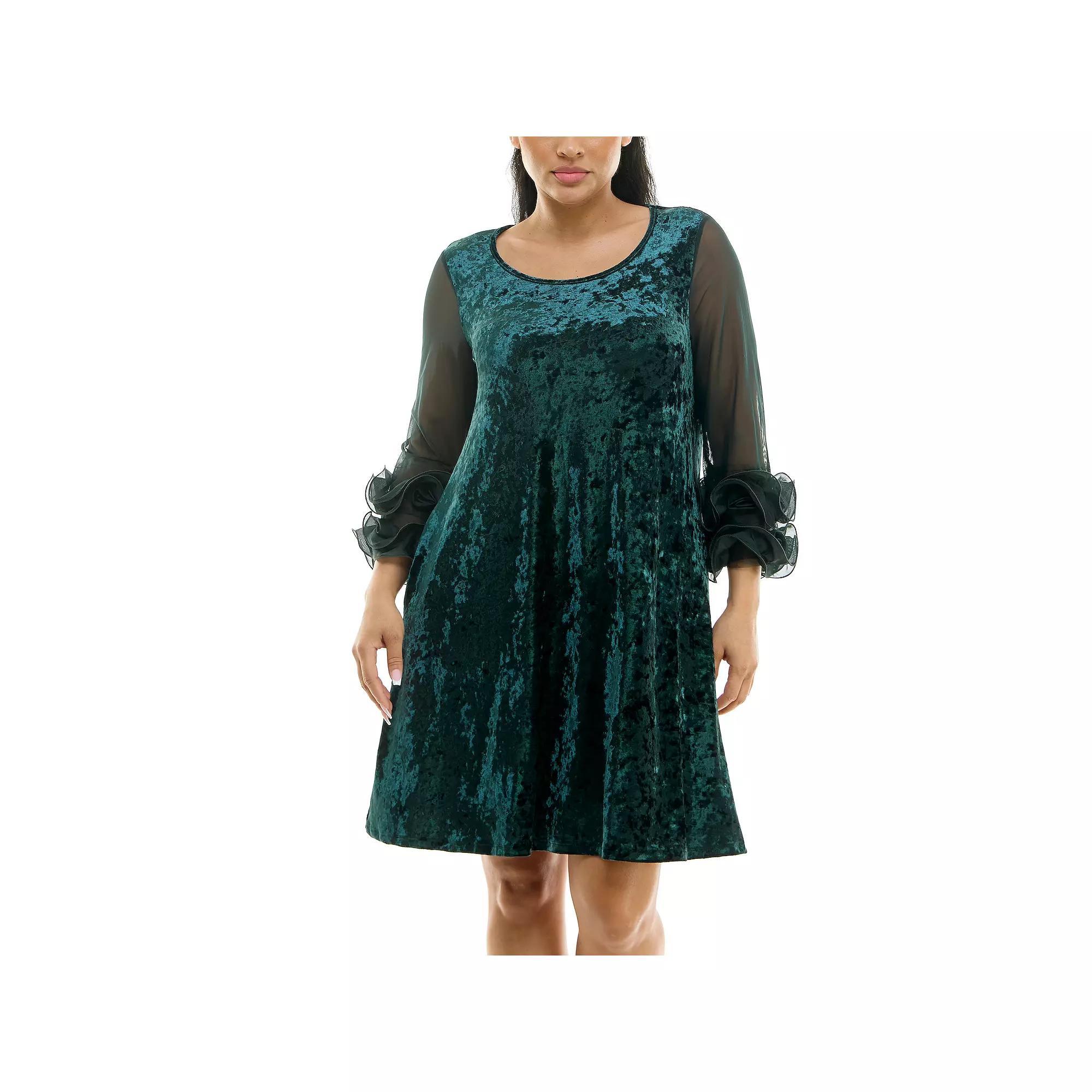 Women's Nina Leonard Crushed Velvet Trapeze Dress, Size: Small, Rich Green Product Image