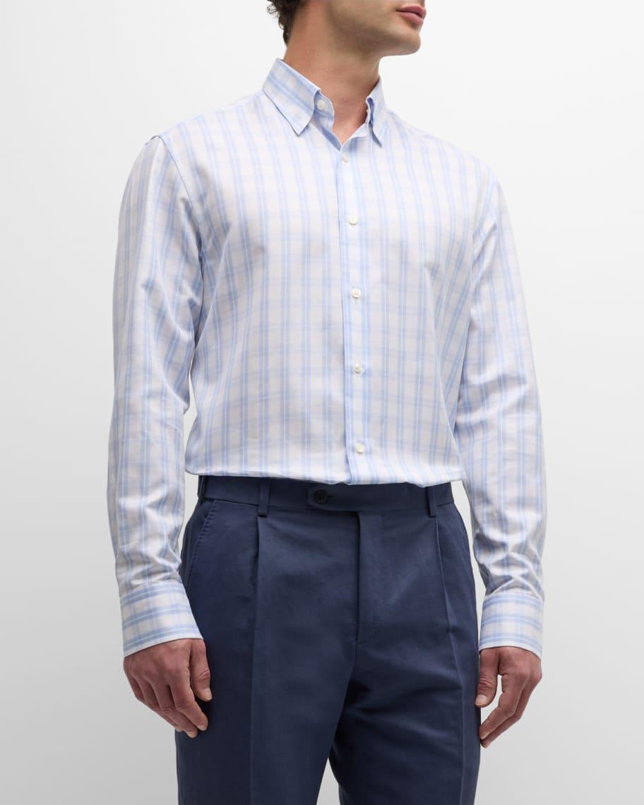 Mens Cotton-Linen Check-Print Sport Shirt Product Image