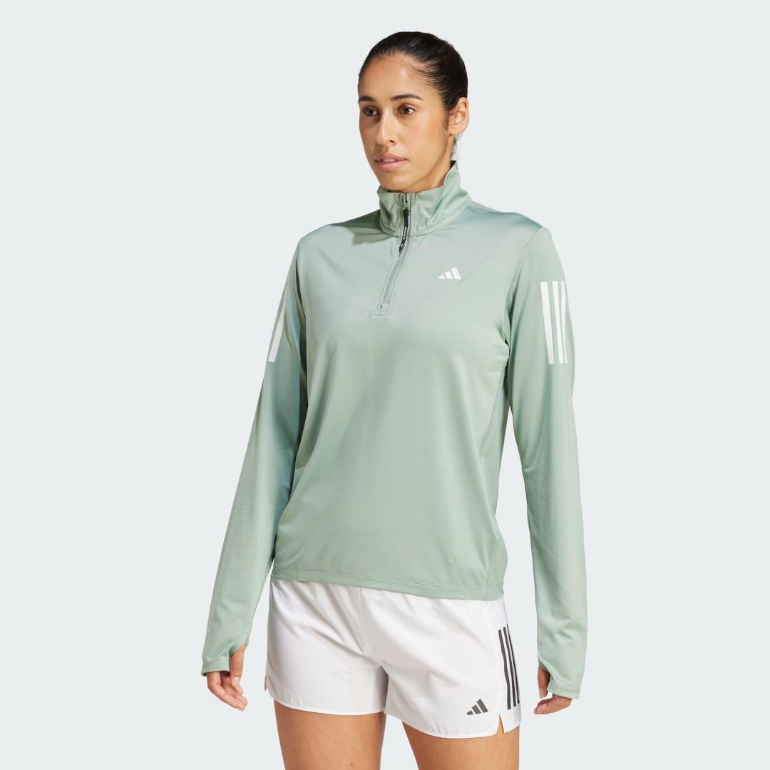 adidas Own the Run Half-Zip Jacket Silver Green M Womens Product Image