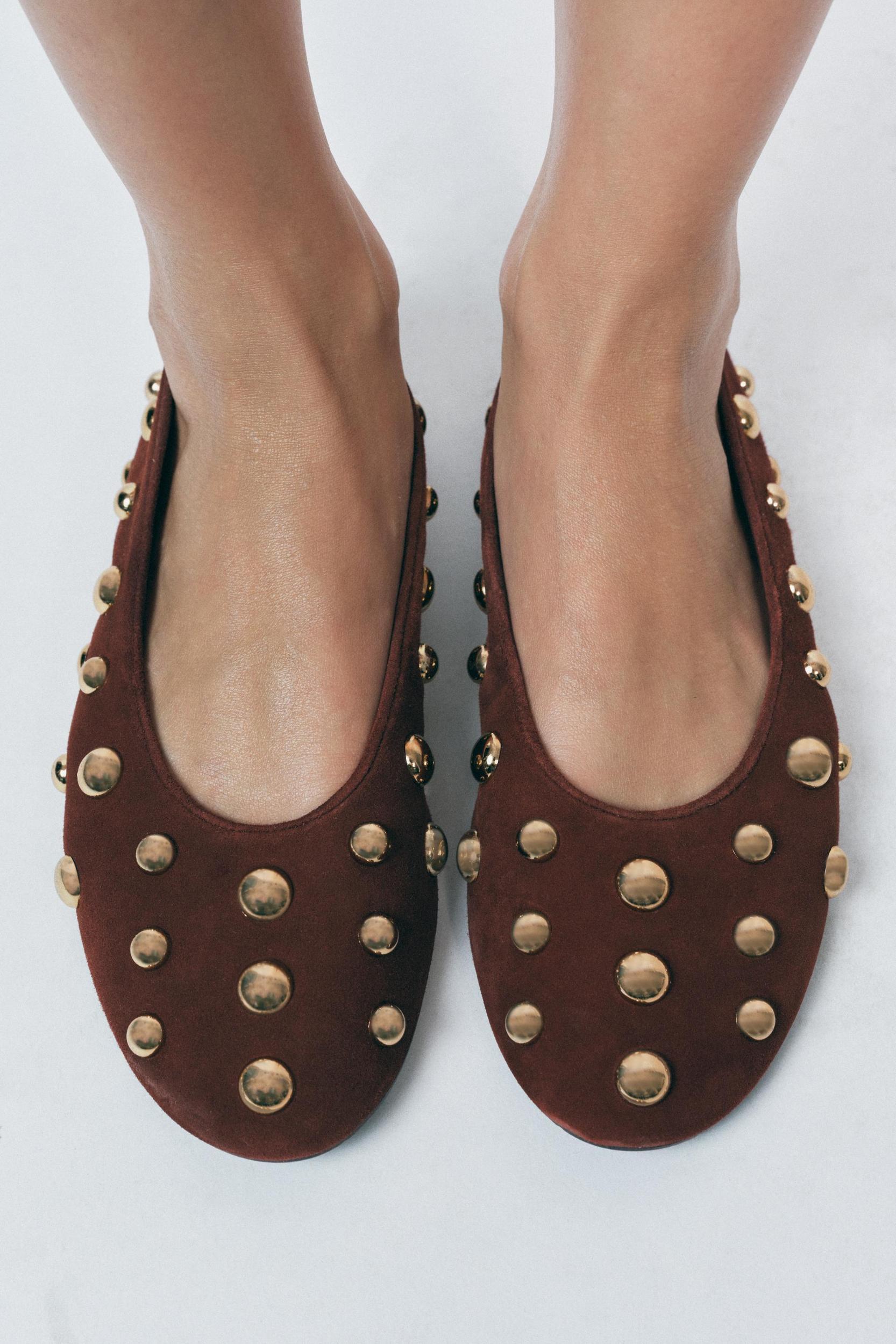 STUDDED SUEDE BALLET FLATS Product Image