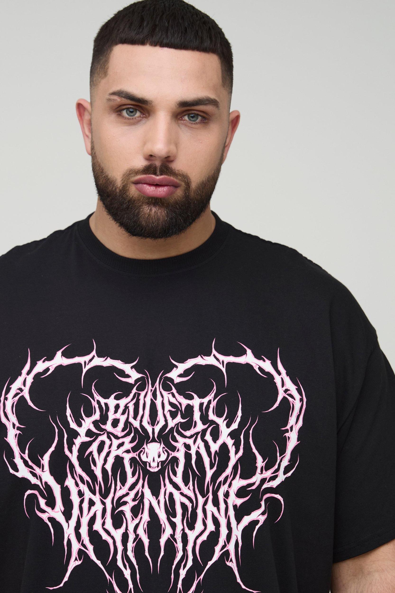 Plus Oversized Bullet for My Valentine License Print T-Shirt | boohooMAN USA Product Image