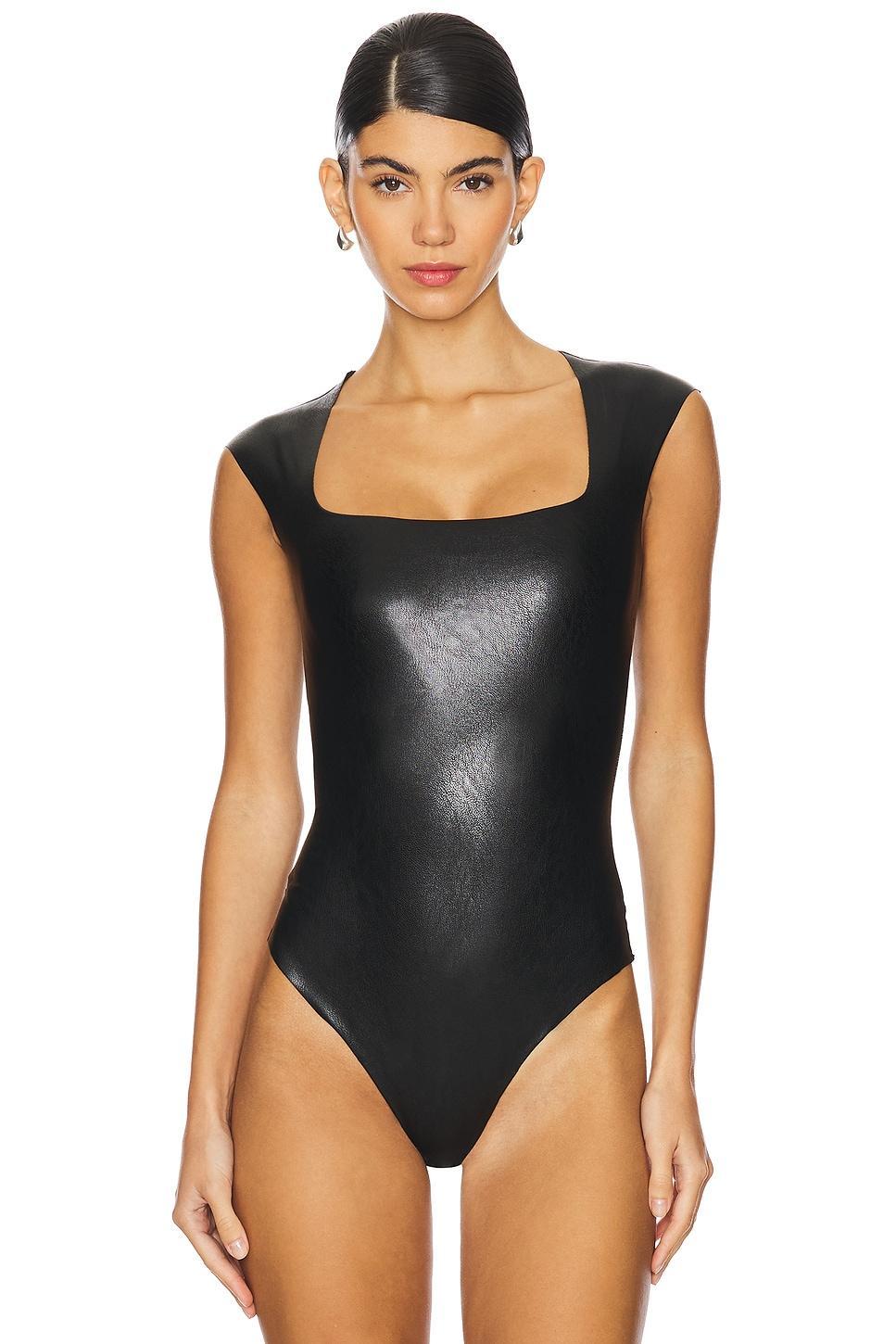 Faux Leather Cap Sleeve Bodysuit Commando Product Image