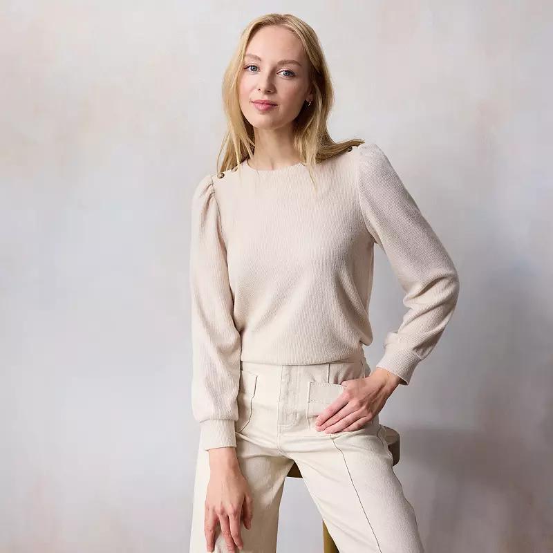 Women's LC Lauren Conrad High Cuff Crew Top, Size: Medium, Pink Whipe Product Image