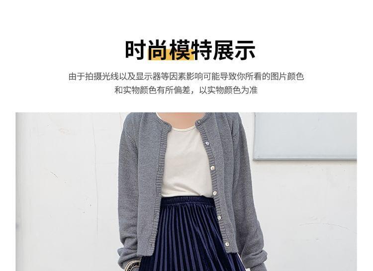 High Waist Plain Accordion Pleated Midi A-Line Skirt Product Image