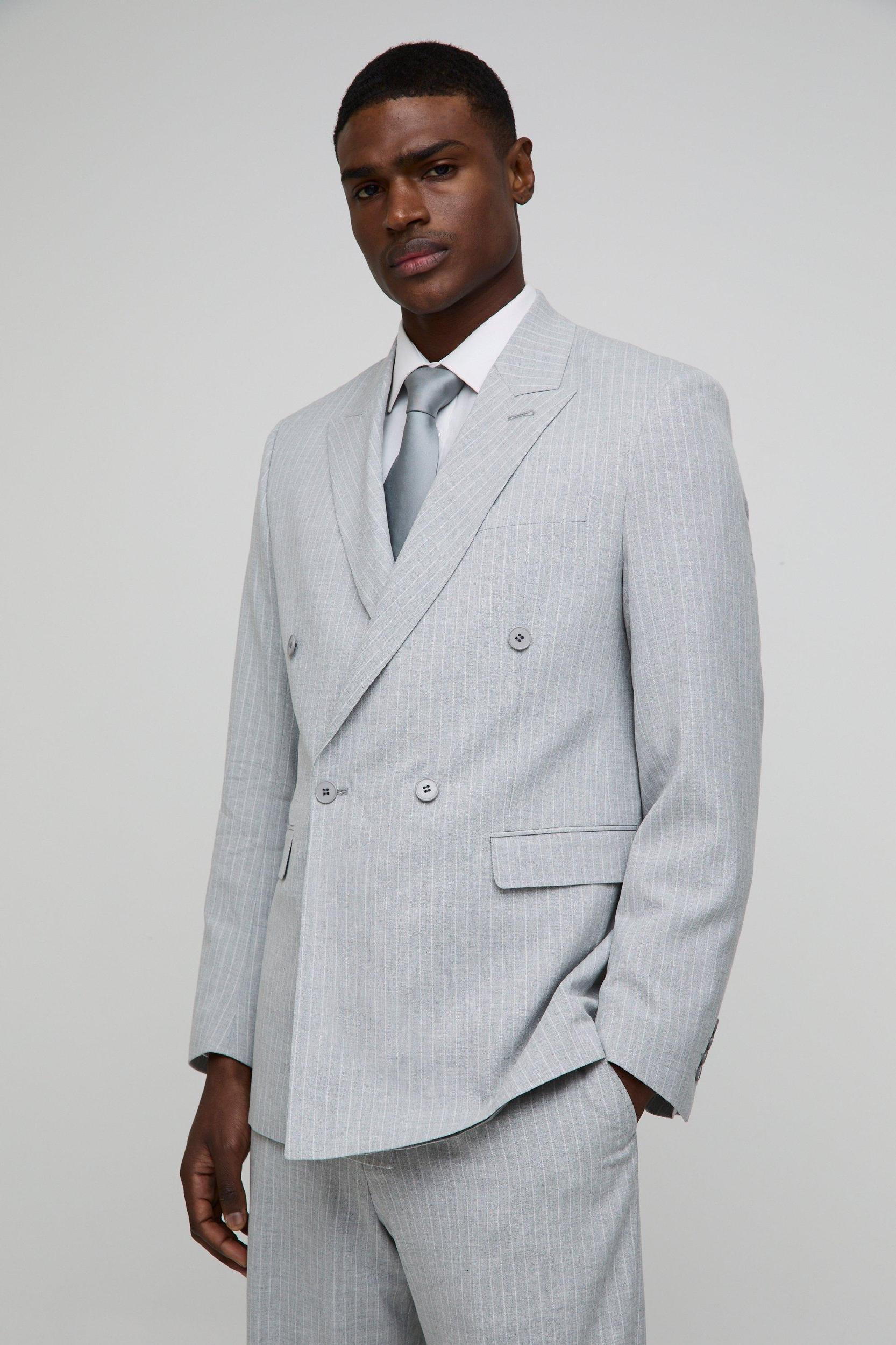 Oversized Pinstripe Double Breasted Suit Jacket | boohooMAN USA Product Image