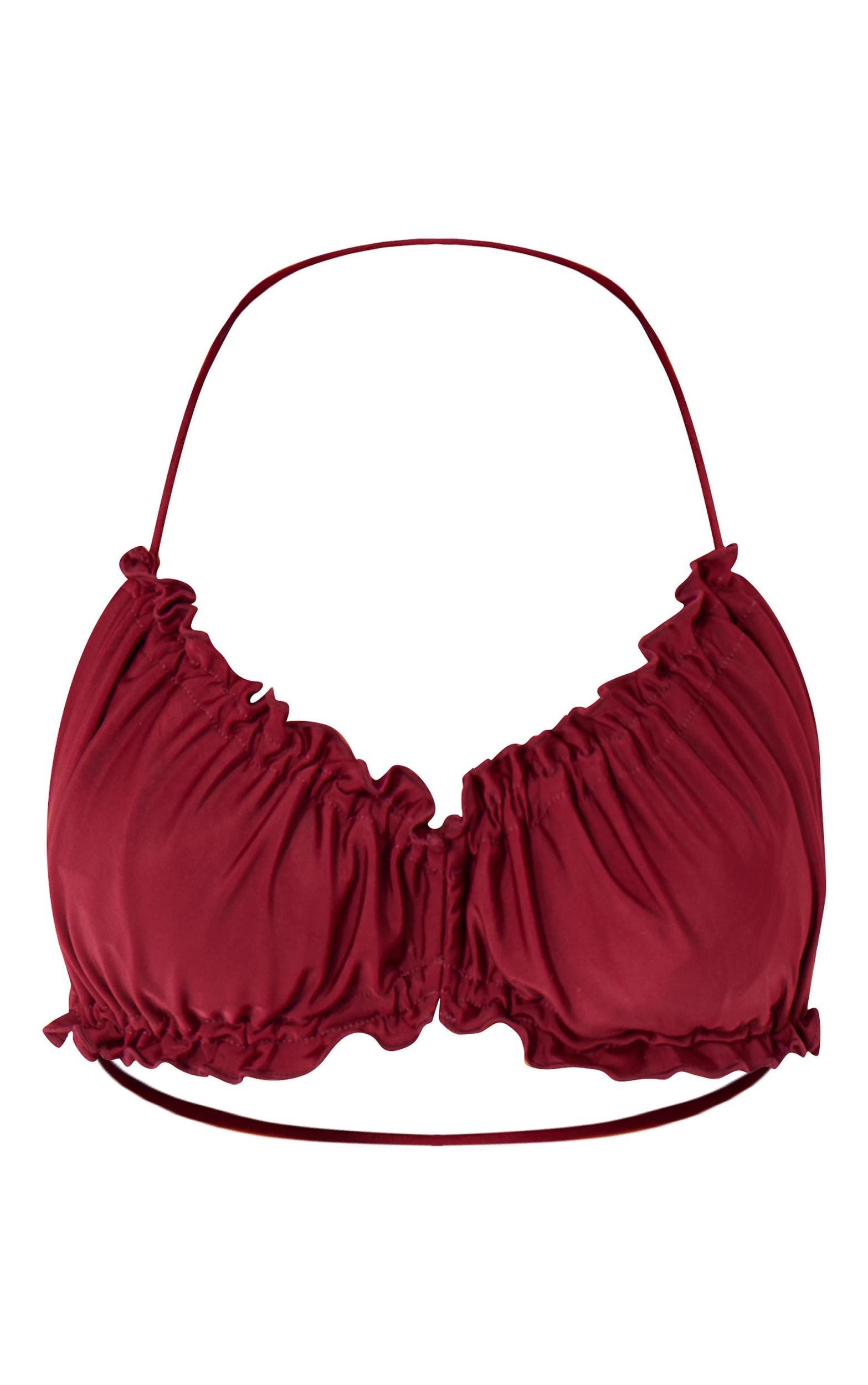 Burgundy Ruched Frill Bikini Top Product Image