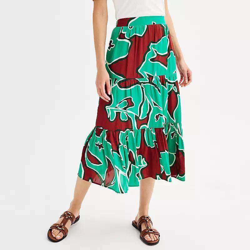 Women's Nine West Tiered Midi Skirt, Size: XS, Blue Oleander Product Image