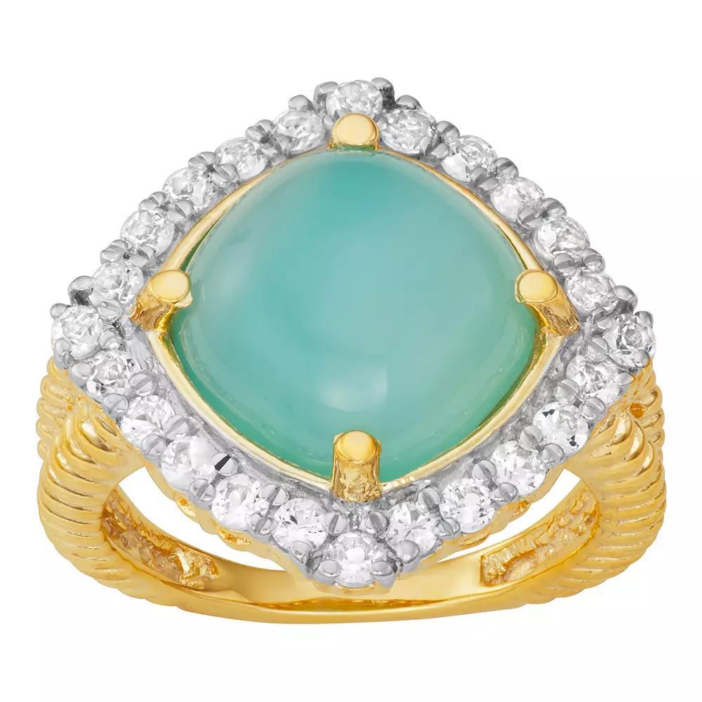 Jewelexcess 14k Gold Over Silver Chalcedony & White Topaz Halo Ring, Women's, Size: 7, 14k Gold Plated Product Image