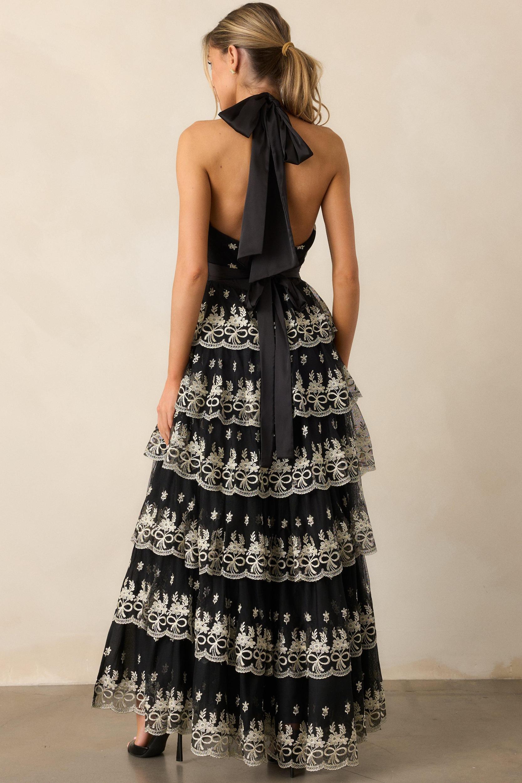Dancing Under The Stars Black Tiered Maxi Dress Product Image