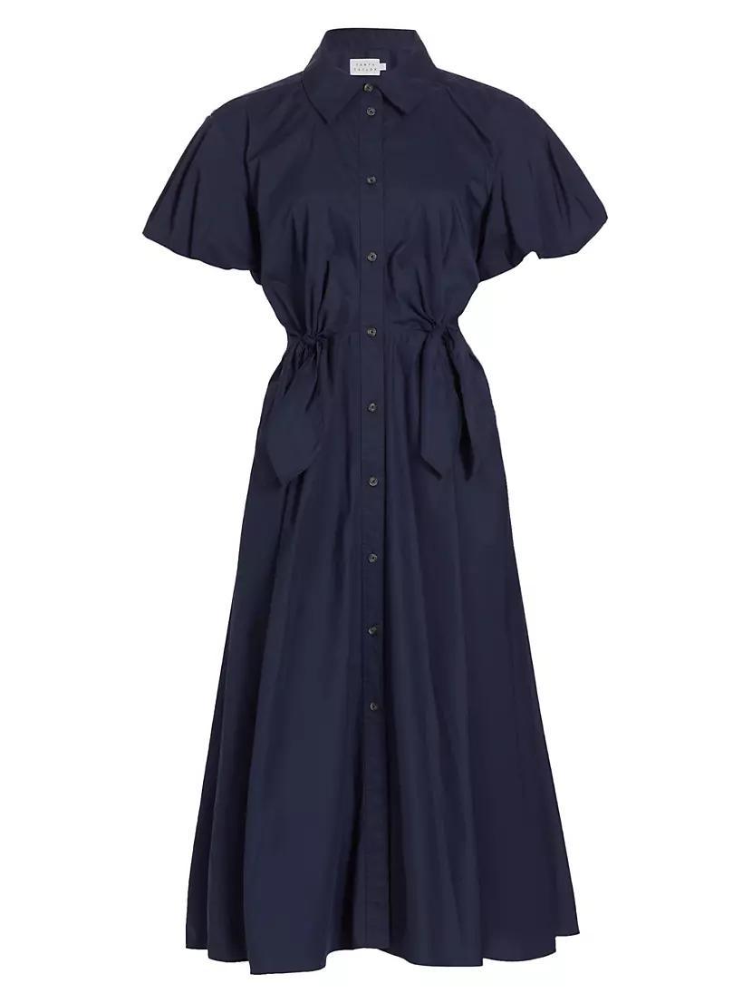 Elza Puff-Sleeve Tie-Waist Midi Shirtdress Product Image