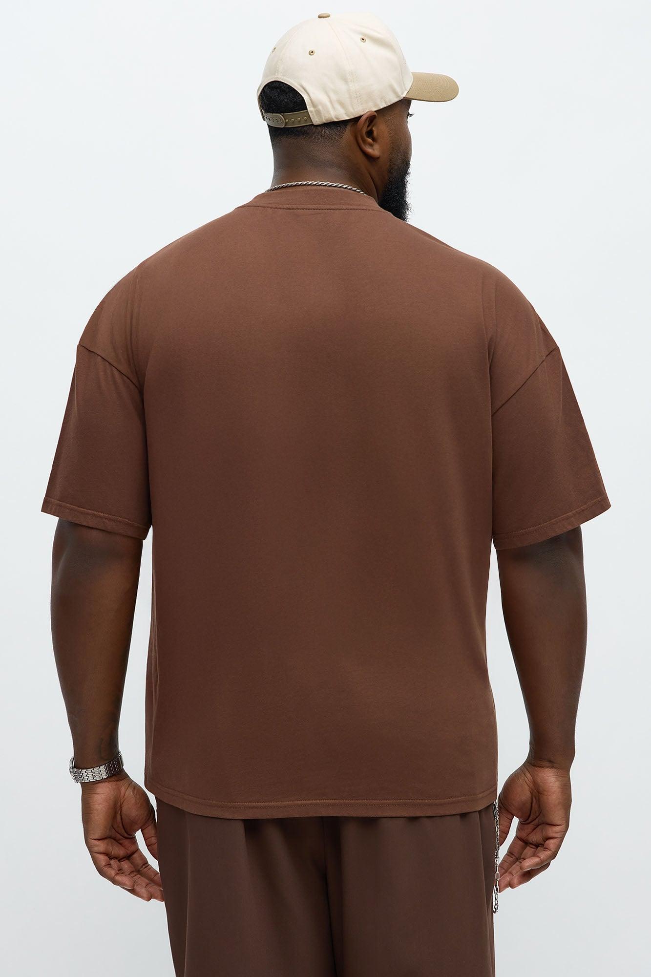 Oversized Mini Embroidery Heavy Weight Boxy tee - Dark Brown Product Image