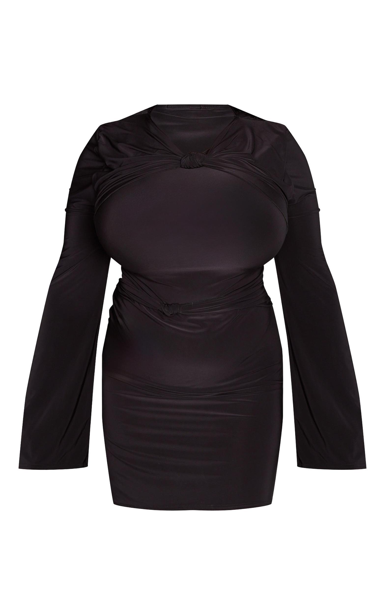 Plus Black Knot Front Detail Bodycon Dress Product Image