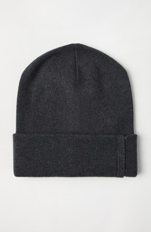 BRUNELLO CUCINELLI Cashmere Rib Knit Beanie With Monili In Lignite Grey Product Image