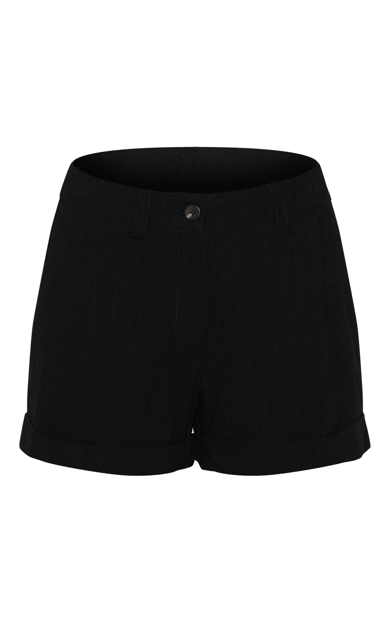 Black Tailored Linen Blend Shorts Product Image