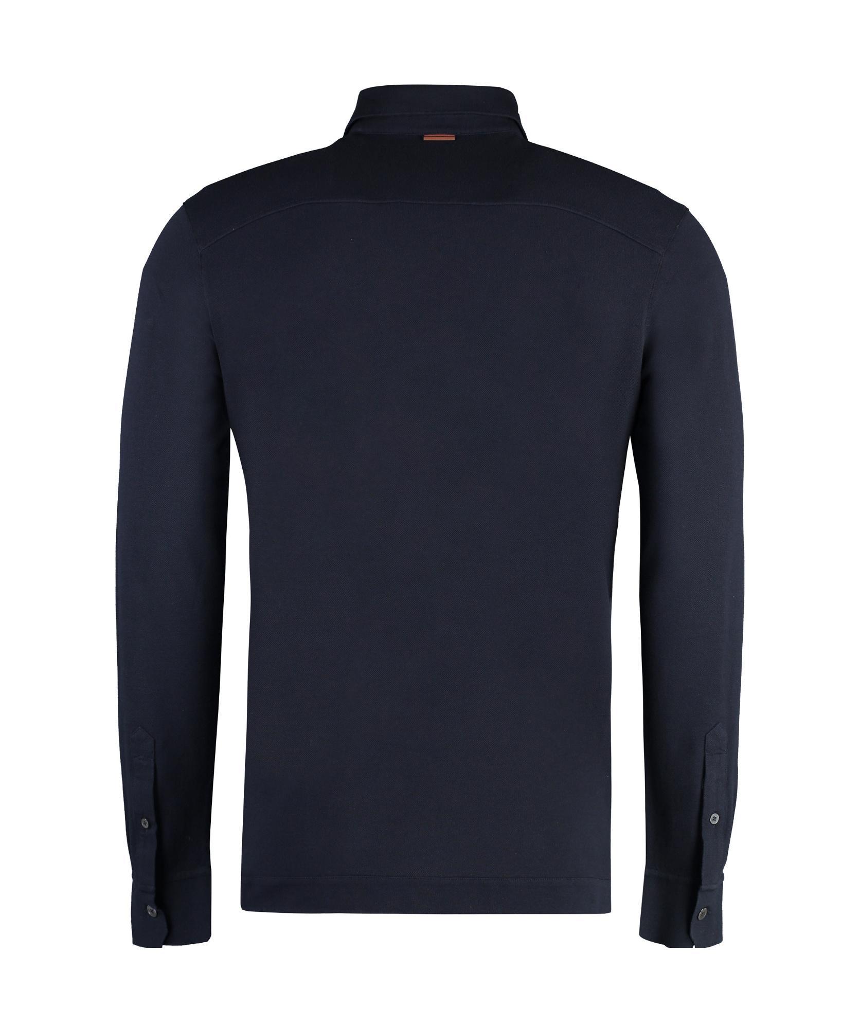 ZEGNA Long-sleeved Polo Shirt In Blue Product Image