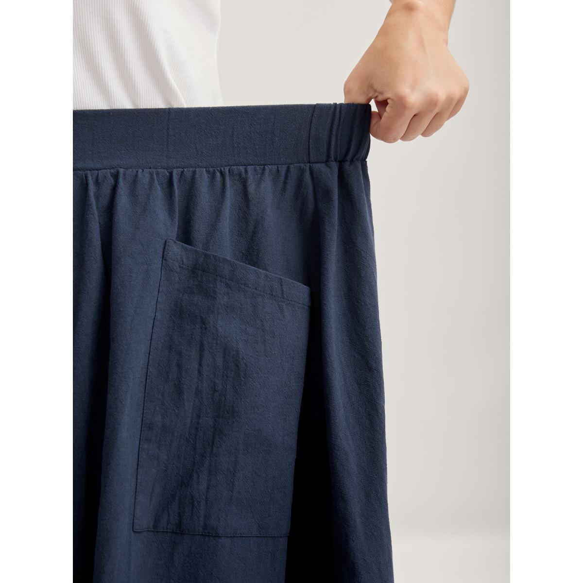 Plus Size Solid Button Detail Midi Skirt Women DarkBlue Loose No stretch Side seam pocket Everyday-Casual Skirts BloomChic 10/M Product Image