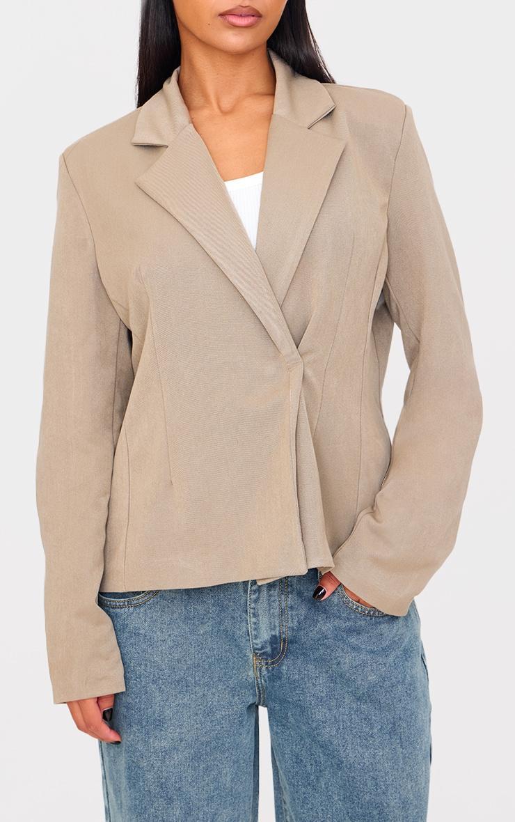 Taupe Fitted Asymmetric Jean Grazer Blazer Product Image