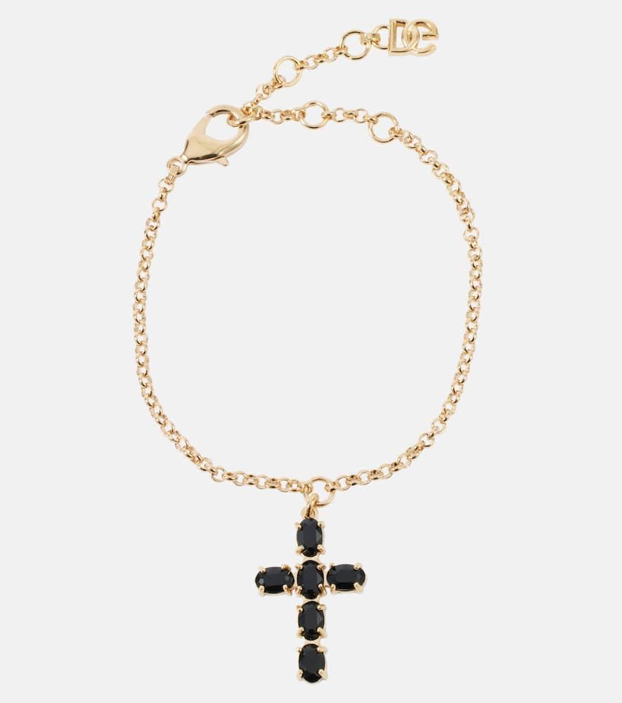 DOLCE & GABBANA Cross Crystal-embellished Bracelet In Gold/black Product Image