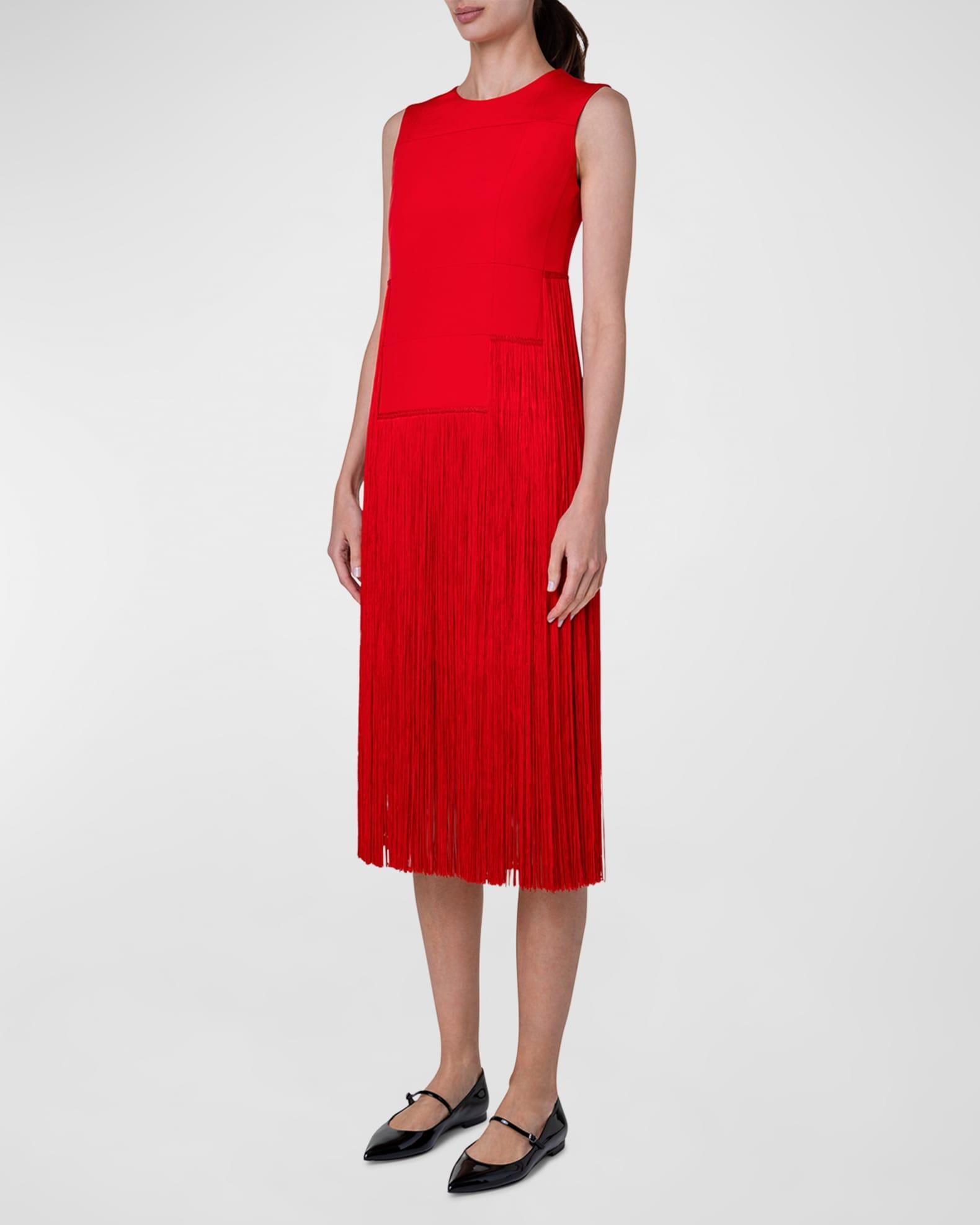 Silk Crepe Fringe Midi Dress Product Image