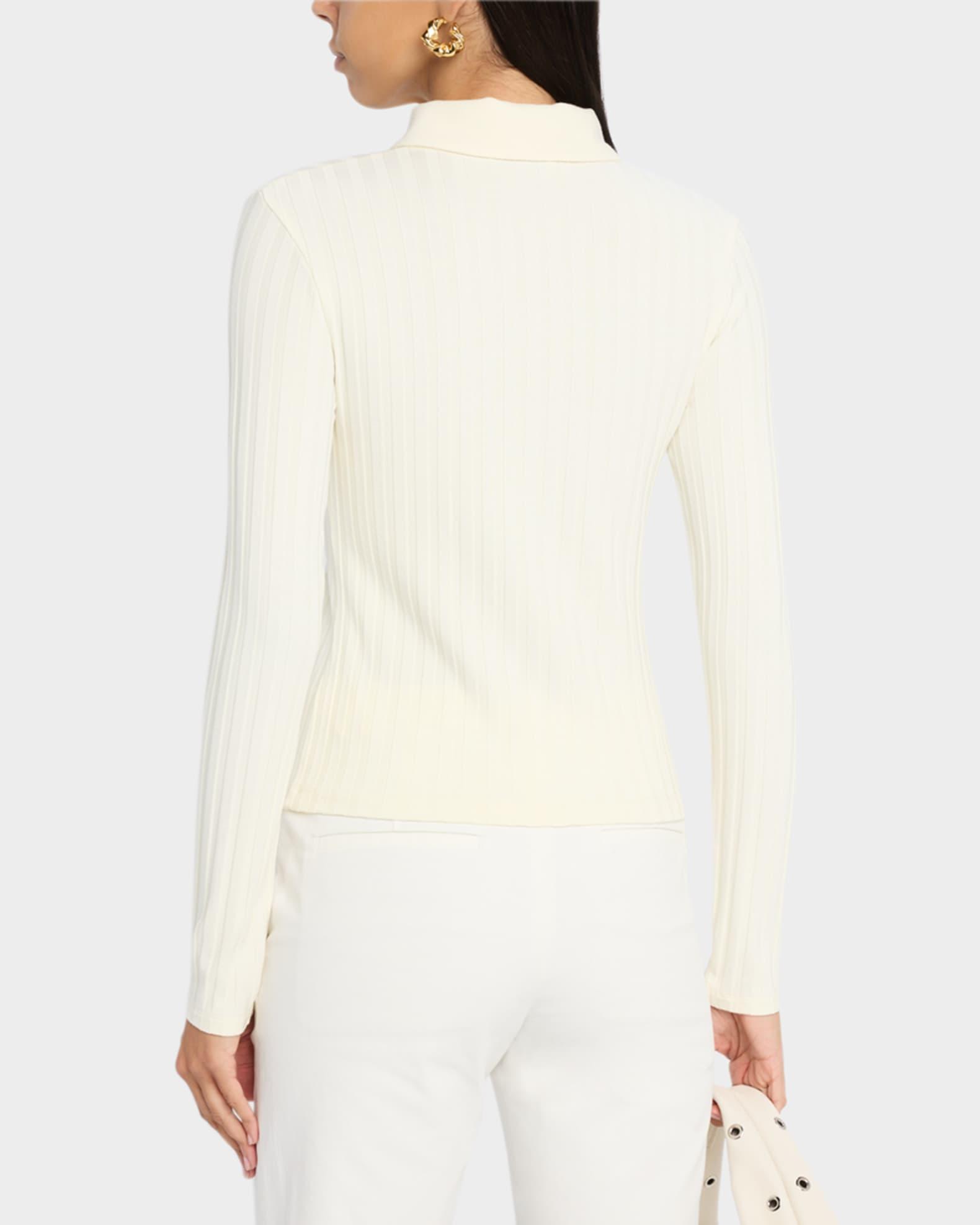 Long-Sleeve Ribbed Button-Front Top Product Image