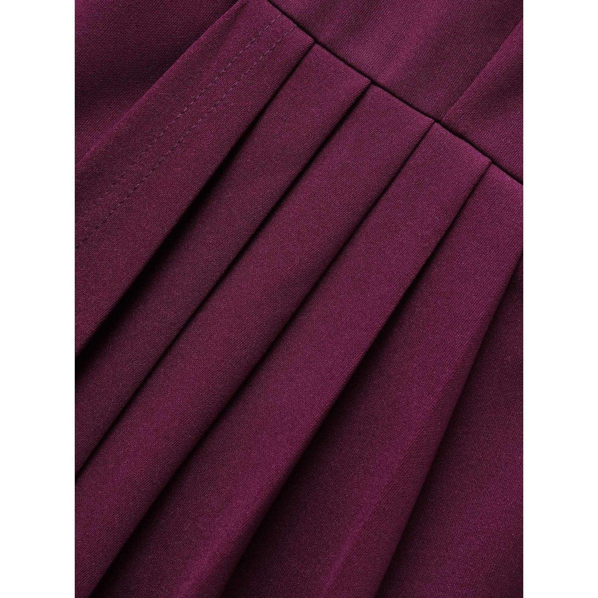 Plus Size Plain Notched Pleated Detail Spaghetti Strap Wrap Hem Dress Eggplant Women Cocktail Adjustable Straps Heart neckline Sleeveless Curvy Midi Dress BloomChic 30/6X Product Image