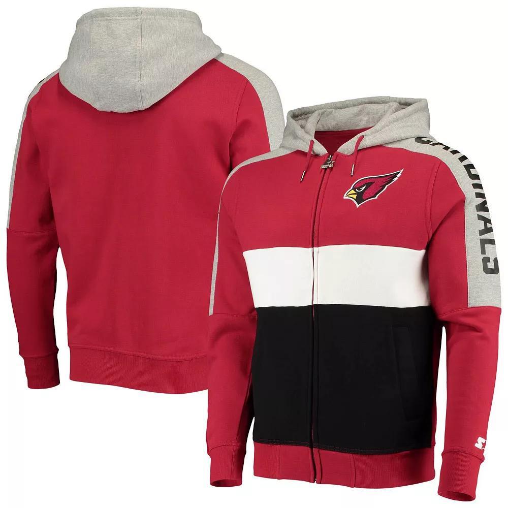 Men's Starter Cardinal/Black Arizona Cardinals Playoffs Color Block Full-Zip Hoodie, Size: 2XL, Red Product Image