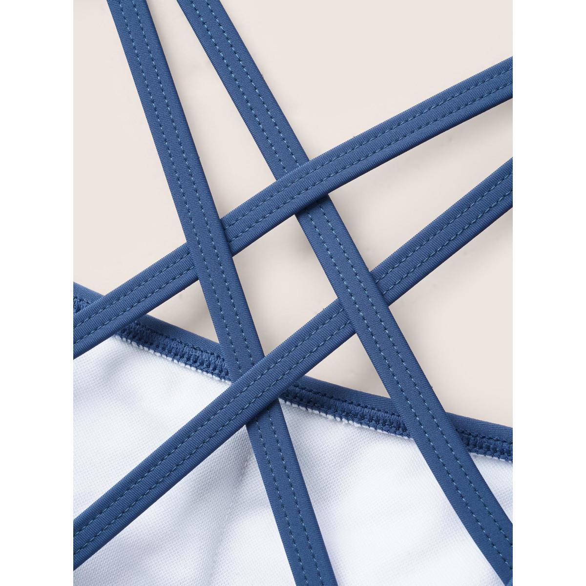 Plus Size Square Neck Ruched Back Crisscross Swim Top Women's Swimwear Aegean Beach Gathered High stretch Skinny Square Neck Curve Swim Tops BloomChic 10/M Product Image