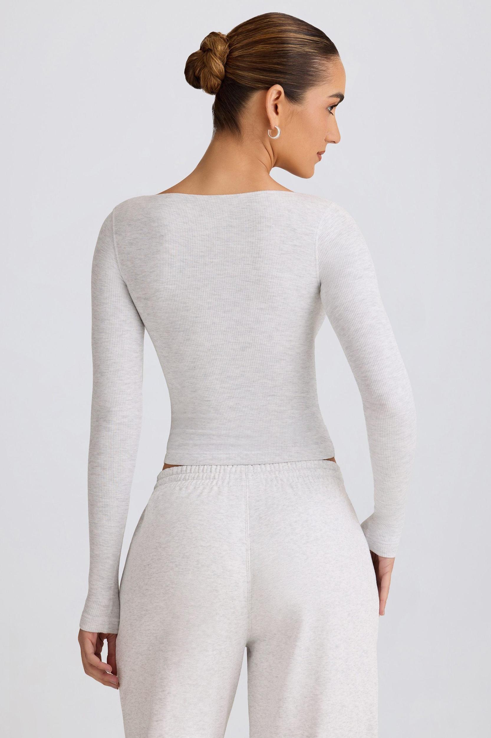 Ribbed Modal Ruched V-Neck Top in Grey Marl Product Image