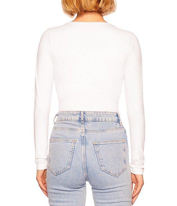 Susana Monaco Sexy Signature Stretch Knit V-Neck Long Sleeve Fitted Shirt Product Image