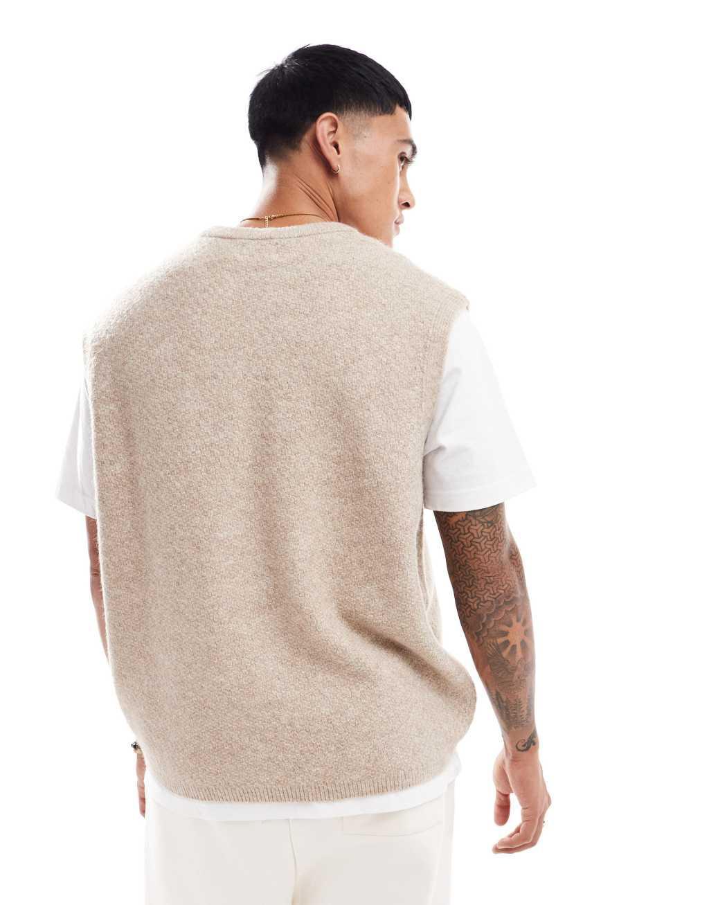 ASOS DESIGN relaxed knit cable tank in oatmeal Product Image