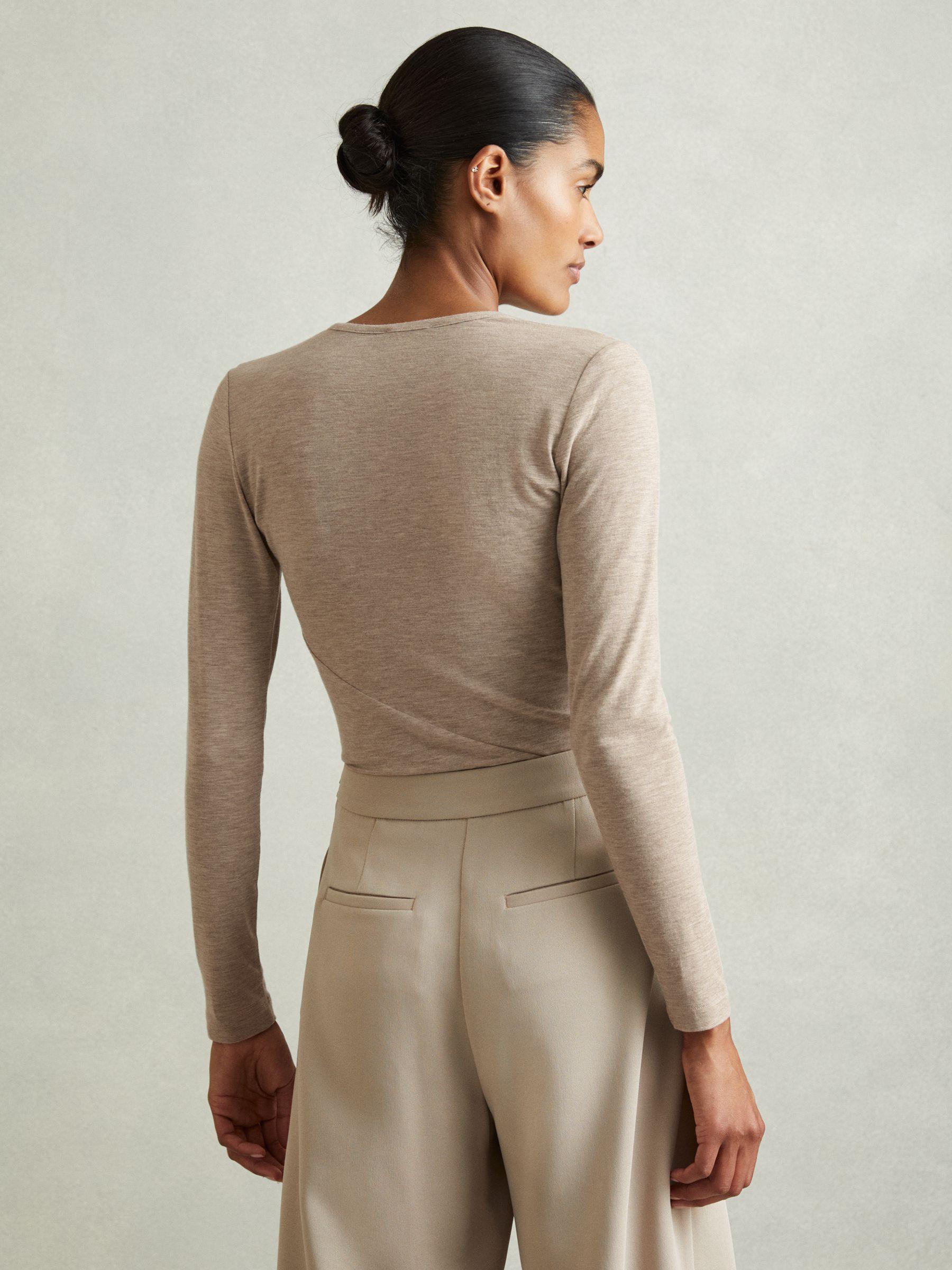 Marled Asymmetric Ruched Top in Neutral Product Image