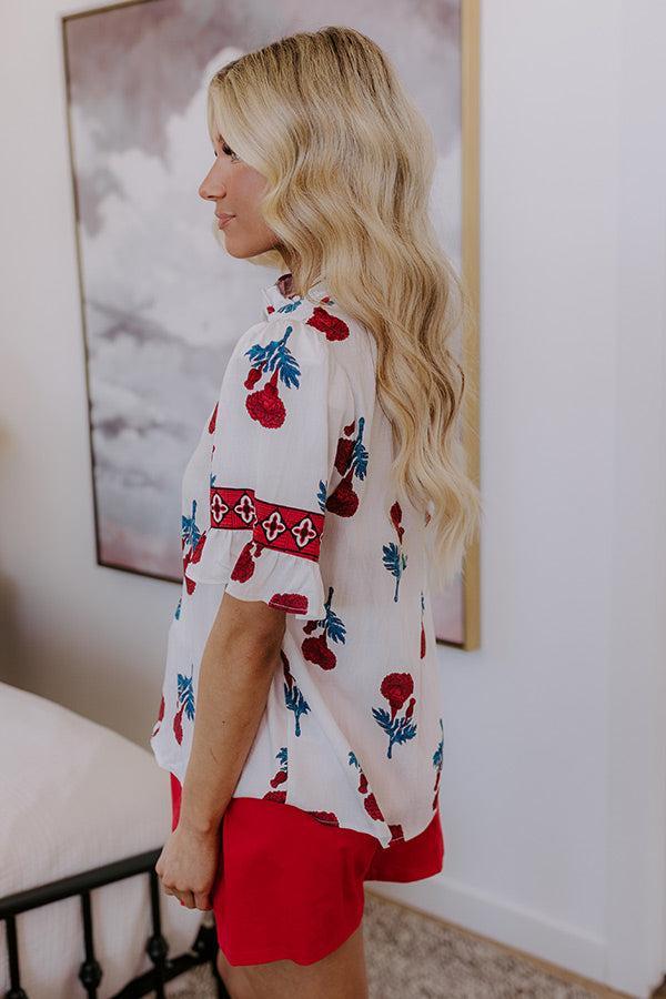 Garden Party Chic Floral Top in Red Product Image
