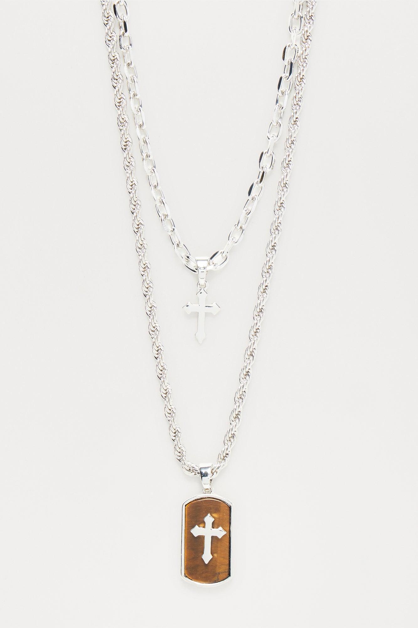 Serenity Cross Pendant - Silver/Brown Product Image