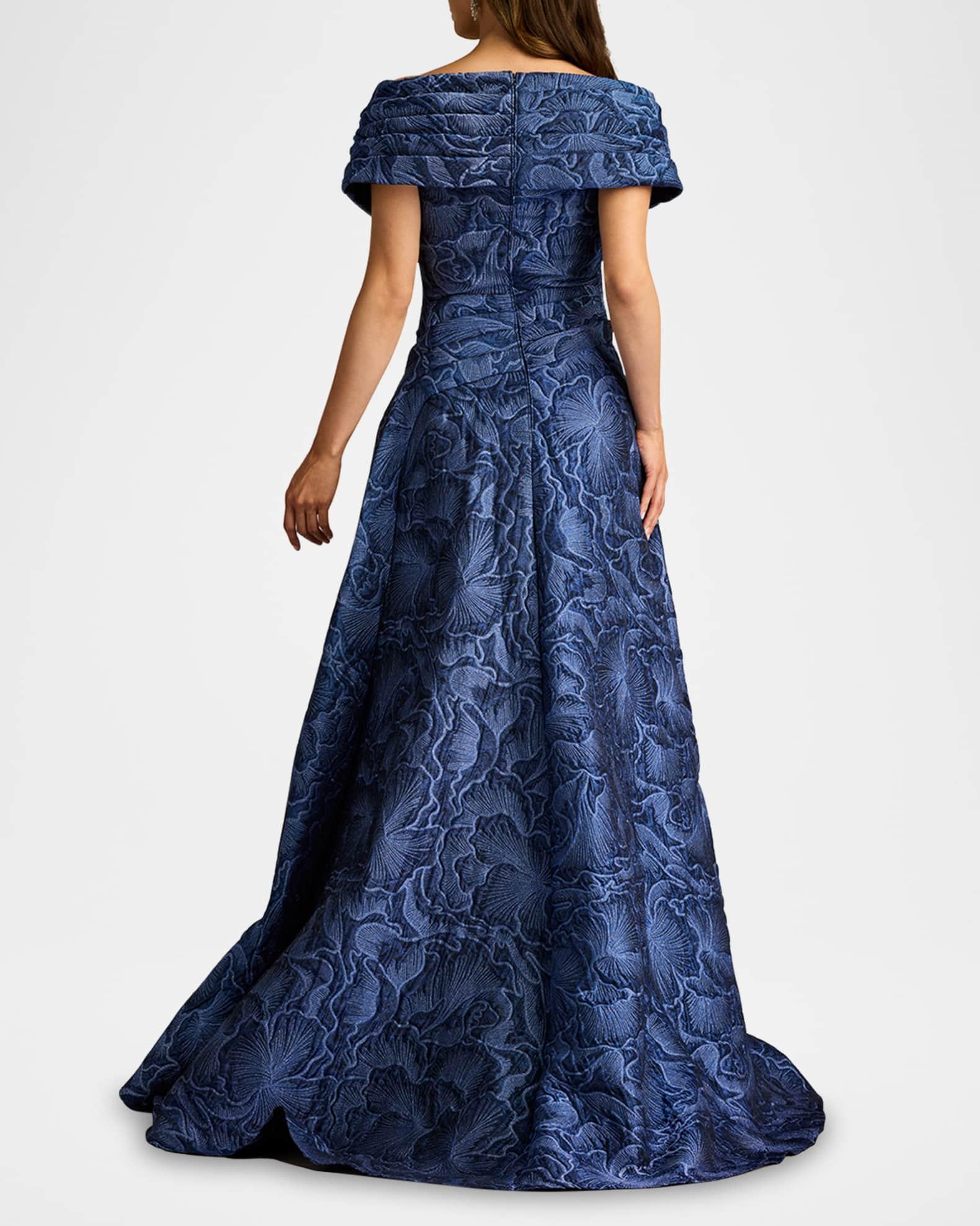 Pleated Off-Shoulder Floral Jacquard Gown Product Image