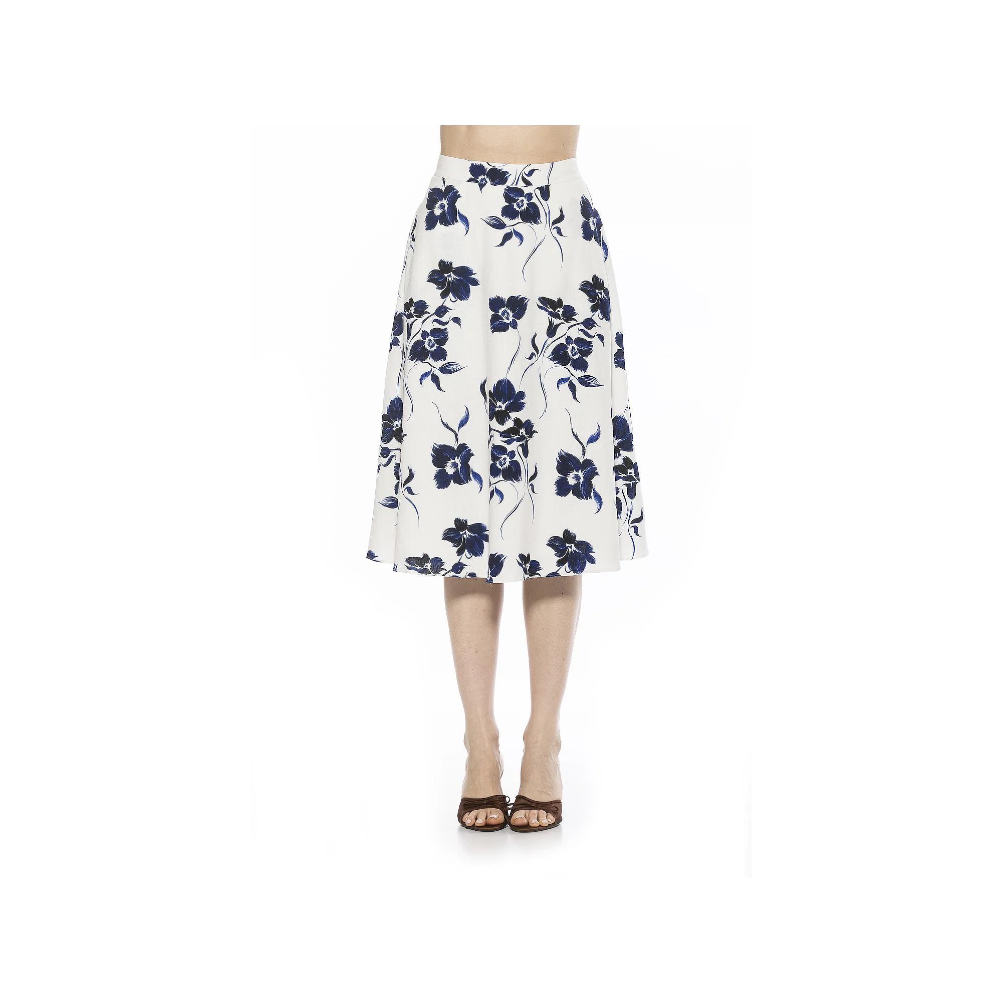 Women's ALEXIA ADMOR Mabel Midi Flared Skirt, Size: 4, Pink Floral Product Image