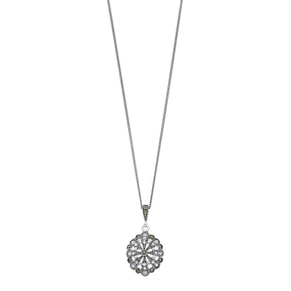 Tori Hill Marcasite & Crystal Art Deco Pendant Necklace, Women's, Size: 18", Silvertone Product Image