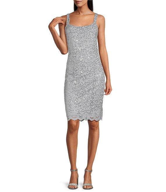 Marina Scalloped Glitter Lace Scoop Neck 3/4 Sleeve 2-Piece Jacket Dress Product Image
