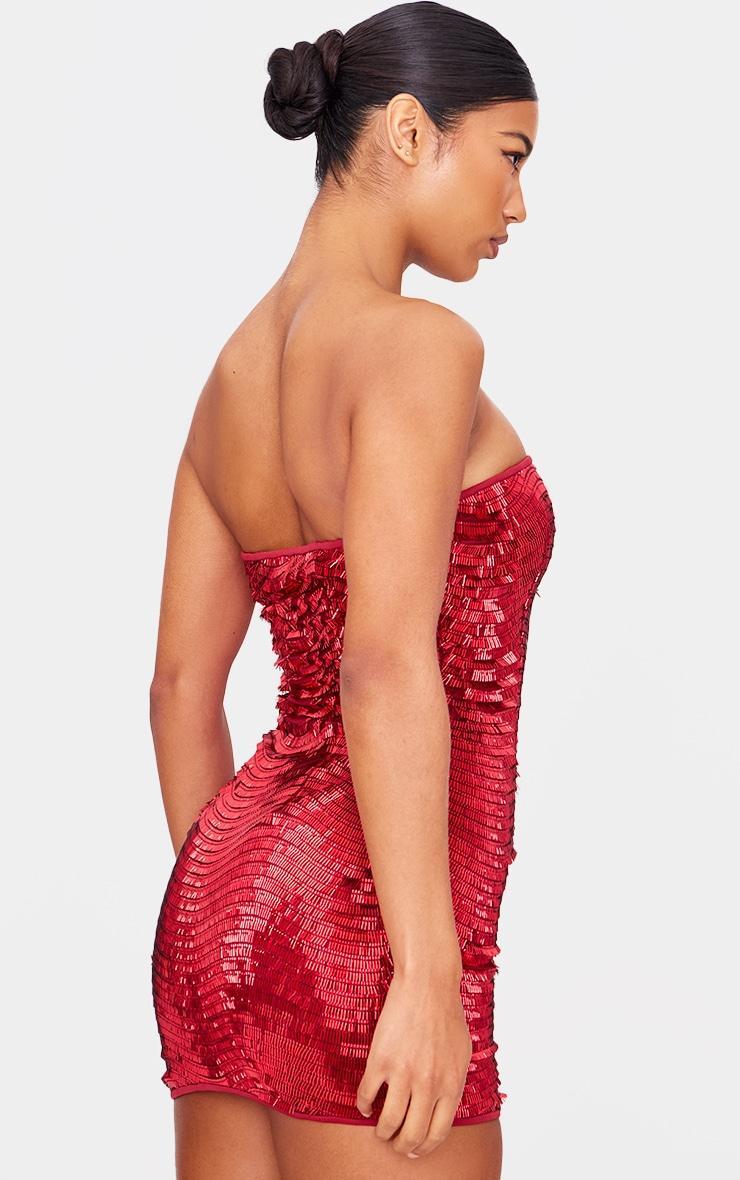Red Textured Sequin Bandeau Mini Dress Product Image