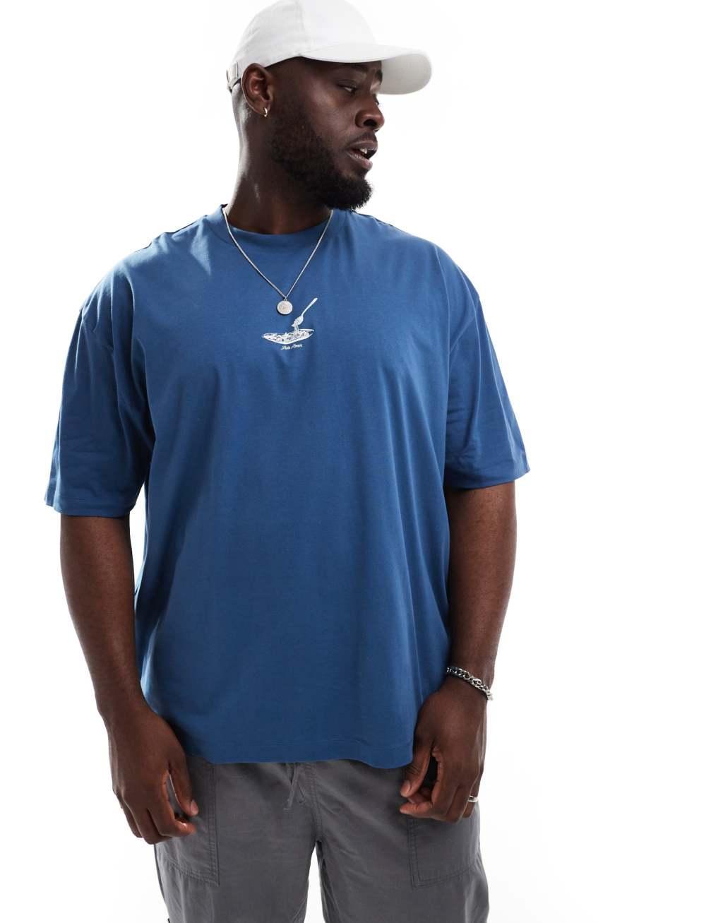 ASOS DESIGN oversized T-shirt in blue with pasta chest print Product Image