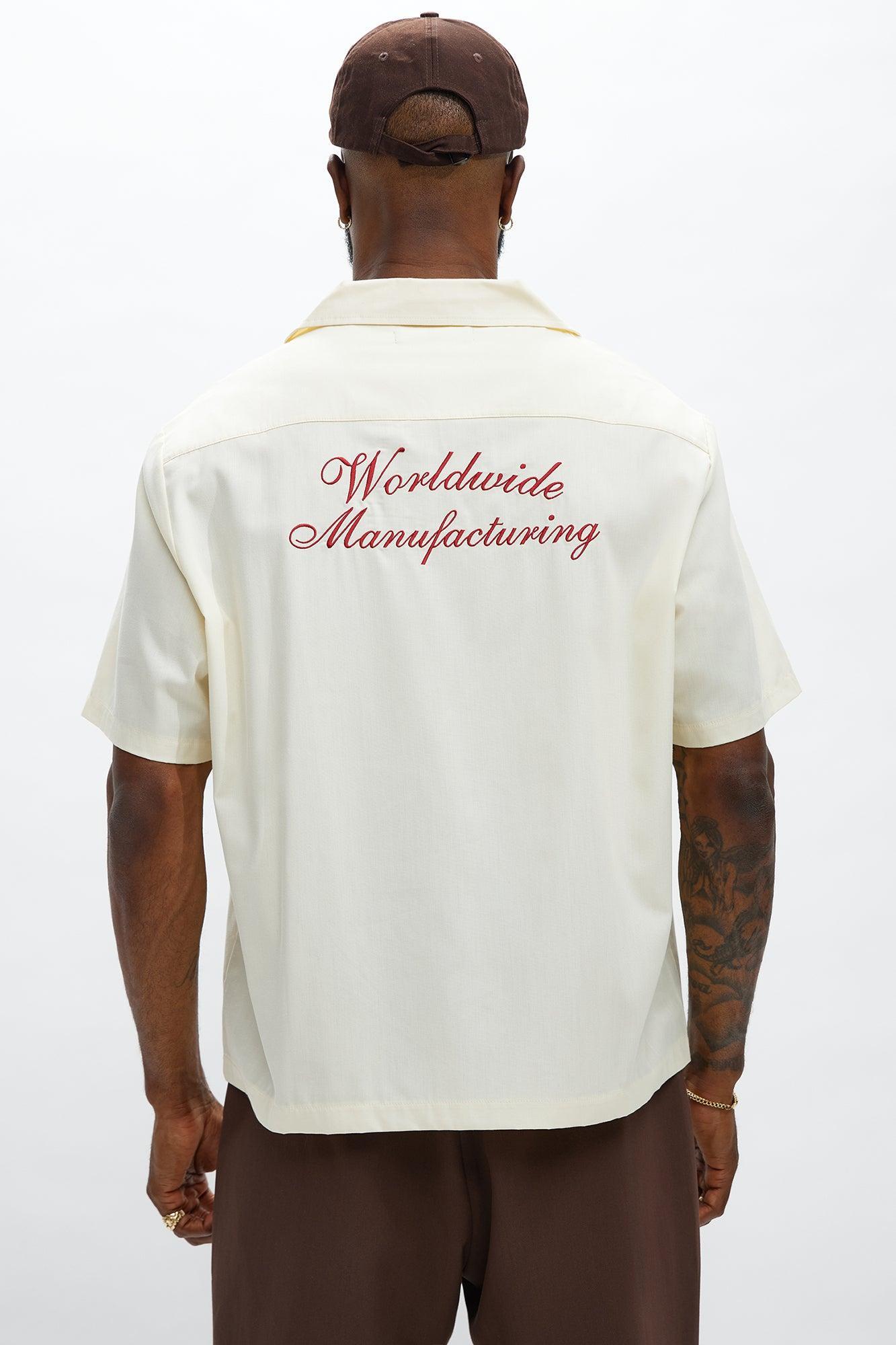 Cropped Worldwide Manufacturing Button Up Shirt - Cream Male Product Image