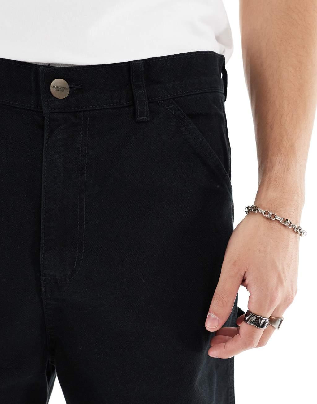 Jack & Jones baggy fit carpenter shorts in black  Product Image