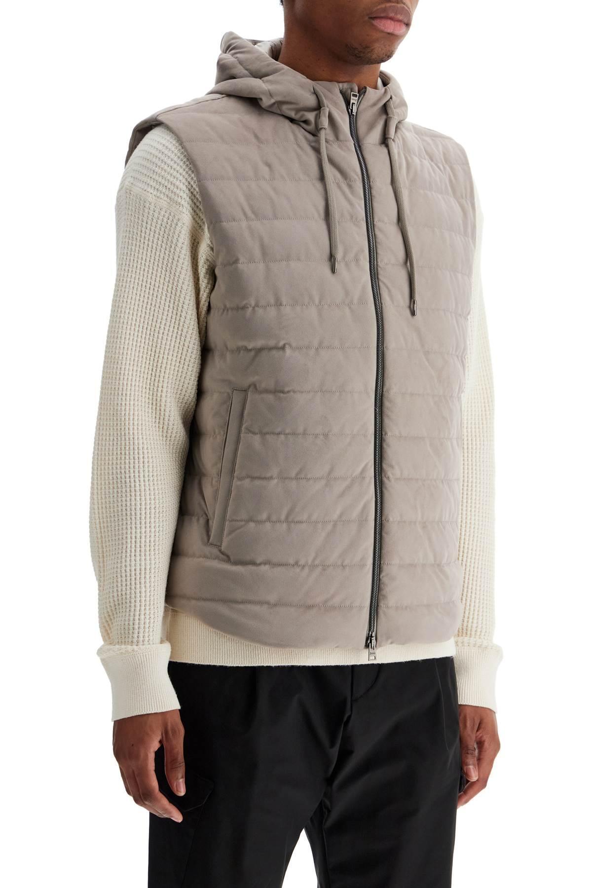 HERNO Sleeveless Down Jacket In Dove Gray Polyester With Quilted Hood In Tortora (beige) Product Image