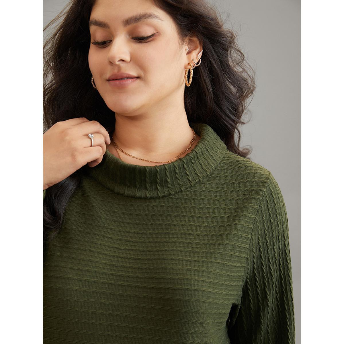 Plus Size Solid Textured Mock Neck Jacquard Sweatshirt Women Green Elegant Texture Mock Neck Dailywear Sweatshirts BloomChic 26/4X Product Image