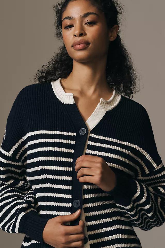 Maeve Blouson Sleeve Crew-Neck Cardigan Sweater Product Image